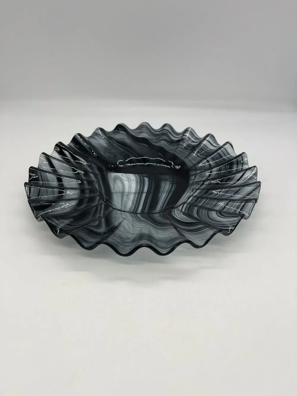 Fluted Smoke Glass Dish 10” Wide